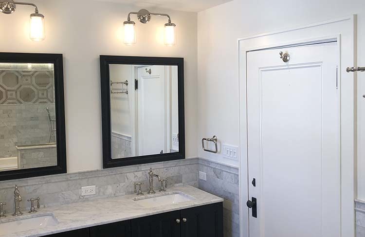 Bathroom Remodel with Hexagon Accents and white walls